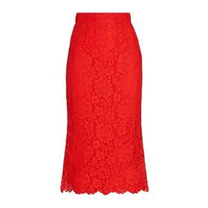 NWT Dolce & Gabbana Red corded Lace Midi Skirt IT 38 US XS